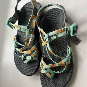 Blue and Orange Chacos